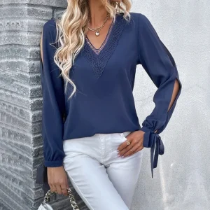 Women's long sleeved top with hollowed out straps lining for 2025 autumn and winter new fashionable casual women's clothing